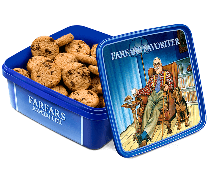 Chocolate chip cookies med mild vaniljsmak, bakade 
efter vårt eget goda recept. En riktig favoritkaka som 
brukar vara lika populär hos såväl farfar som hos 
barnbarnen.