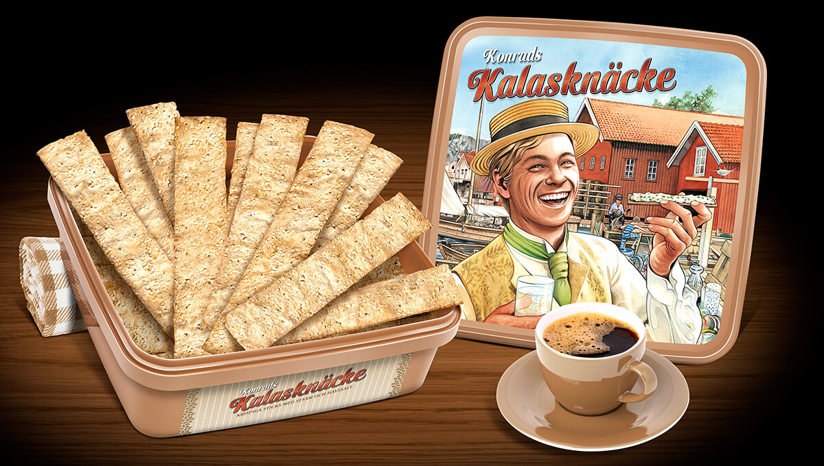 Sälj Konrads Kalasknäcke, krispiga knäckebröd/sticks med sesam och havssalt