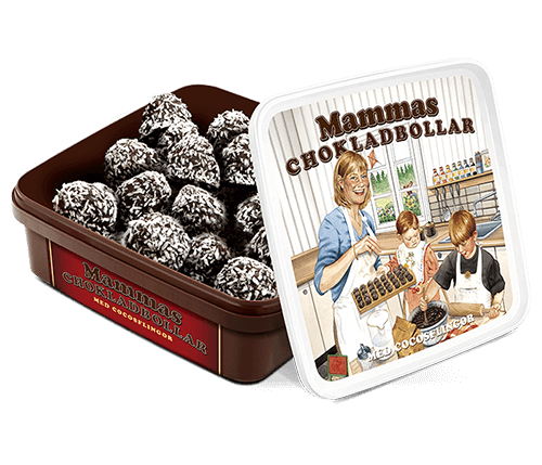 Den här klassikern är alltid populär och har funnits länge i sortimentet. Härligt goda chokladbollar rullade i kokosflingor som snabbt brukar bli en favorit kring fikabordet.